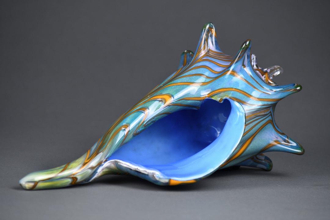 Original Hand Blown Glass Sculpted Seashell in Sky Blue, Green, and ...