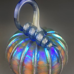 Hand Blown Glass Pumpkin in Yellow , Pink, Amber, Orange, and Metallic Blue, Purple, Silver, Gold