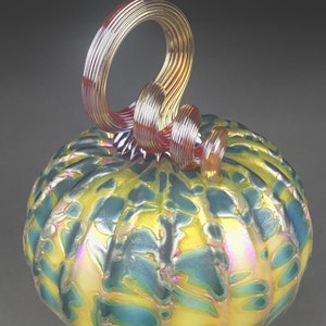 Hand Blown Glass Pumpkin in Yellow , Green, Pink, Red, and Metallic Blue, Purple, Silver, Gold