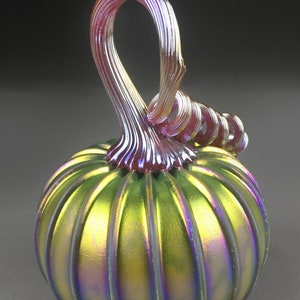 Hand Blown Glass Pumpkin in Yellow , Green, Red, and Metallic Blue, Purple, Silver, Gold