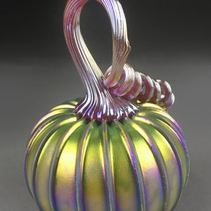 Hand Blown Glass Pumpkin in Yellow , Green, Red, and Metallic Blue, Purple, Silver, Gold