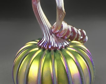 Hand Blown Glass Pumpkin in Yellow , Green, Red, and Metallic Blue, Purple, Silver, Gold