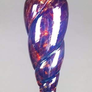 Hand Blown Spiral Glass Christmas Ornament in Ruby Red, and Metallic Purple