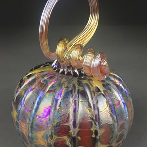 Hand Blown Glass Pumpkin in Yellow , Green, Purple, Pink, Red, and Metallic Blue, Purple, Silver, Gold