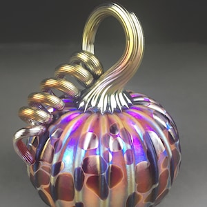 Hand Blown Glass Pumpkin in Yellow , Pink, Red, Orange, and Metallic Blue, Purple, Silver, Gold