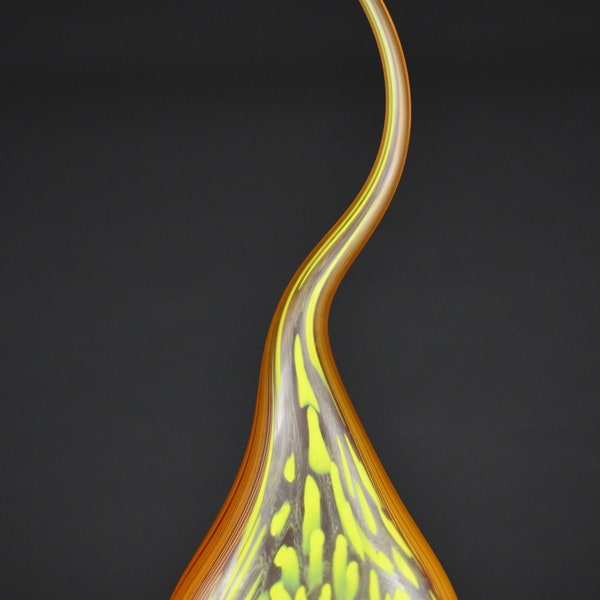 Large Flattened Sculptural Italian Style Murrini Vase in Orange, Yellow, and Red