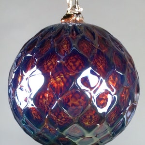 Hand Blown Glass Christmas Ornament in Ruby Red, Metallic Purple