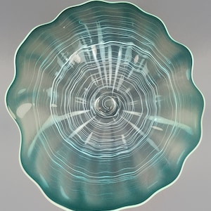 Hand Blown Ruffled Glass Wall Plate in Teal, White, and Mint Green