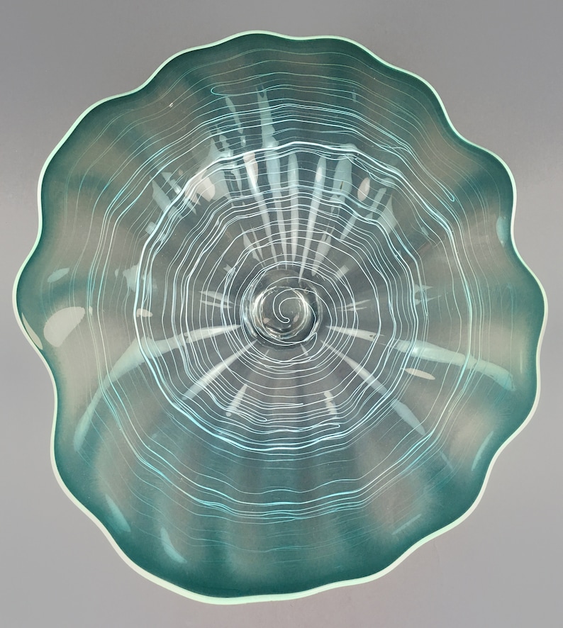 Hand Blown Ruffled Glass Wall Plate in Teal White and Mint Etsy