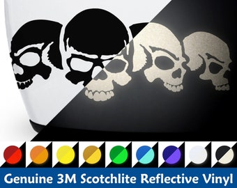 Five Skulls Reflective Decal Set, 5 Skulls Motorcycle Helmet Reflector Stickers Kit, Death Head Transfers Sheet  / #687R