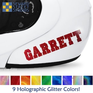 Single Glitter Custom Name Decal, Personalized Lettering Motorcycle Helmet Sticker, Waterproof Transfer / #1230G-Single