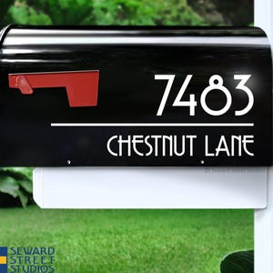 May include: Black mailbox with a white number plaque that reads "7483 CHESTNUT LANE".