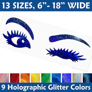 Winking Eyes Glitter Decal, Eye Lashes Wink Car Window Sticker, Woman Eyelashes Laptop Tablet Decal, Eyes Helmet Transfer / #1189G-Sizes