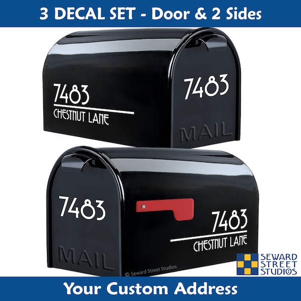 Mailbox Address Decal Set, Custom Street Name Stickers, Sides and Door Personalized House Numbers, Reflective Address Transfer #1348