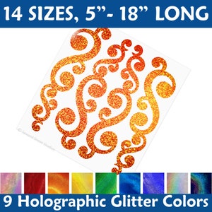 Set of 4 Vintage Swirls Holographic Glitter Decals, Retro Style Motorcycle Pinstripe Ornament Sticker Kit  / #1335G-Sizes