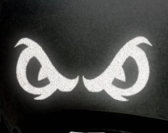 Angry Eyes Reflective Decal, Scowling Eyes Motorcycle Helmet Sticker, Angry Monster Eyes Bicycle Transfer / 3"w x 1.25"h - #357R