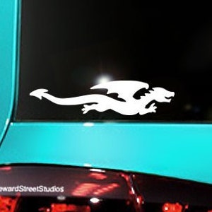 Flying Dragon Vinyl Decal, Cute Dragon Laptop Sticker, Flying Dragon Car Window Transfer / 1.75"h x 7"w - #1050