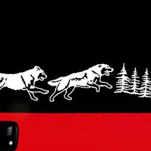 Running Wolf Sticker Running Wolves Decal Set, Forest Trees Huskies Truck Window Sticker Kit ...
