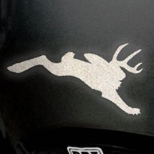 Jackalope Reflective Decal, Mythological Jackrabbit Bike Sticker, Antler Bunny Hare Motorcycle Helmet Transfer / 1.50"h x 2.75"w - #470R