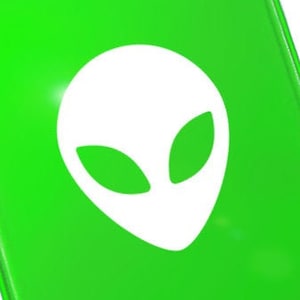 May include: A bright green iPad case with a white alien face graphic.