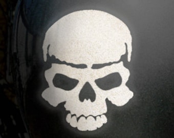 Skull Reflective Vinyl Decal, Grinning Death Head Bike Helmet Sticker, Motorcycle Outdoor Safety Skull Face Transfer / 4"h x 3"w - #526R