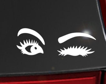 Winking Eyes Decal, Eye Lashes Wink Car Window Sticker, Woman Eyelashes Laptop Tablet Decal, Eyes Helmet Transfer / 2"h x 6"w - #1189