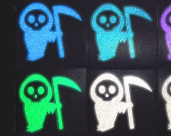 Death Reflective Decal, Cute Grim Reaper Helmet Sticker, Little Death Motorcycle Sticker, Death Bike Helmet Transfer / 2&quot;h x 1.75&quot;w - #115R