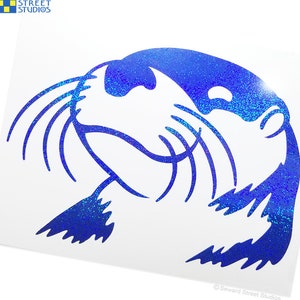 Otter Head Decal, Happy Otter Face Laptop Sticker, Cute Otter Car Window Transfer / 3.75"h x 5.25"w - #592