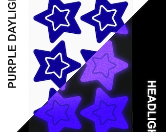 Purple Stars Reflective Decals Set, Stars Motorcycle Helmet Stickers Kit, Star Bike Frame Reflector Vinyl Transfers / #694R-PR