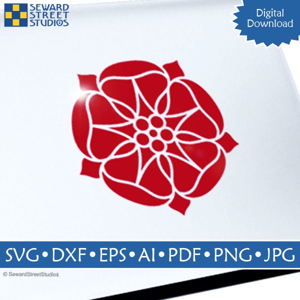 Heraldic English Rose Digital Download, Renaissance Tudor, Cut Ready Vector Art, Silhouette, Circuit, svg dxf eps ai pdf png jpg / #193D