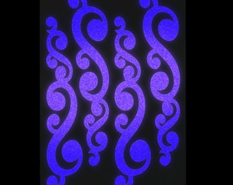 Reflective Purple Vintage Swirls Decal Set, Retro Vine Pinstripe Bike Stickers, Ornament Bicycle Helmet Safety Transfers / #810R-Purple