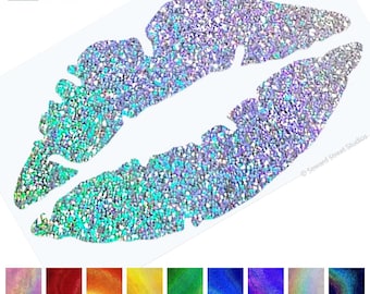 Glitter Lips Decal, Holographic Glitter Kiss, Smack Tablet Sticker, xoxo Laptop Decal, Lipstick Car Window Transfer / #1239G-Sizes