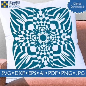 May include: A teal blue geometric design with a circular pattern in the center. The design is on a white background and is suitable for use as a digital download.