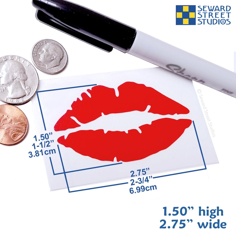 May include: Red lips decal sticker, 1.50 inches high and 2.75 inches wide.