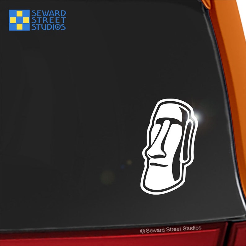 Moai Head Decal Tiki Head Tablet Transfer 5.75h x 3.50w California Kitch Car Decal #1215 Easter Island Face Laptop Sticker