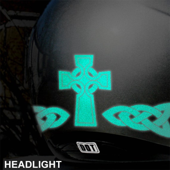 Hyper Reflective Celtic Cross//Knot Decal Bike Helmet Safety Sticker Set #689R