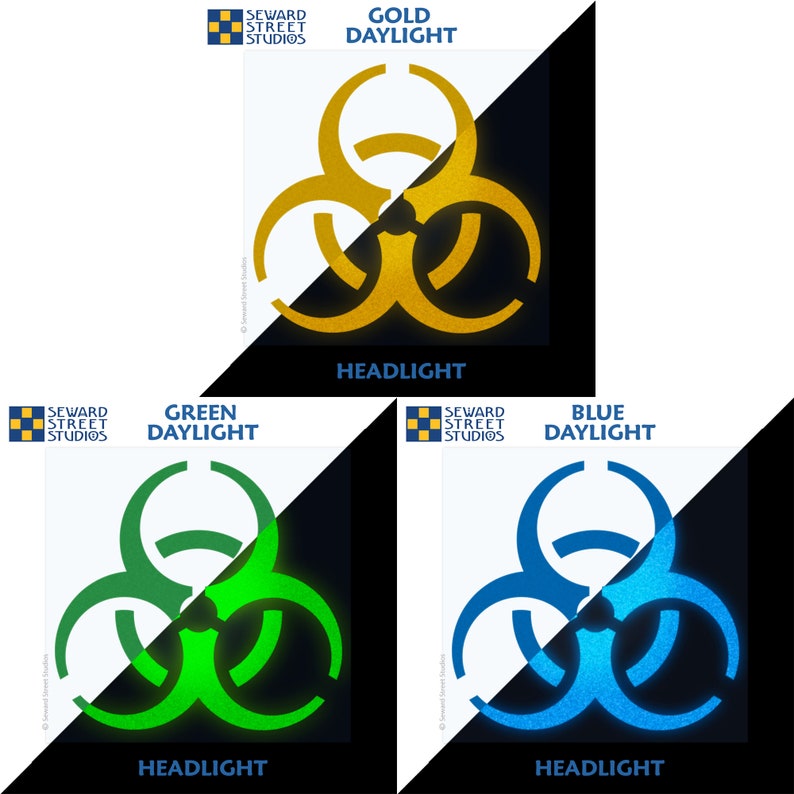 Biohazard Symbol Reflective Decal, Biohazard Helmet Sticker, Biohazard Symbol Motorcycle Transfer, Bio Hazard Icon / 2"h x 1.75"w - #077R image 7