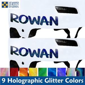 Set of 2 Personalized Name Glitter Decals, Custom Name Helmet Stickers, Your Name Bike Helmet Transfers Kit / 1"h x 4.75"w - #790G-Set