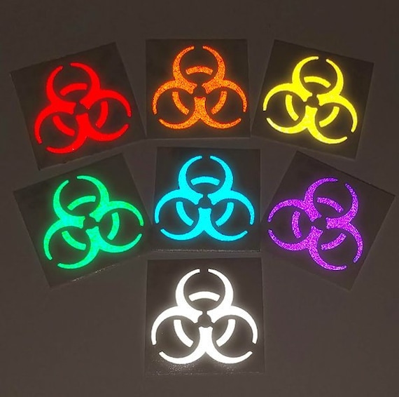 Biohazard Symbol Reflective Decal, Biohazard Helmet Sticker, Biohazard Symbol Motorcycle Transfer, Bio Hazard Icon / 2"h x 1.75"w - #077R