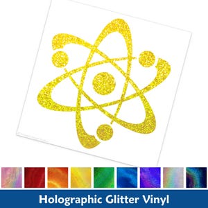 Atom Symbol Glitter Decal, Atomic Motorcycle Helmet Sticker, Electrons Nucleus Bicycle Transfer / #113G-SZ