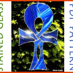 Einfache keltische Ankh Glasmalerei Muster, Stain Glass Knotwork Ankh PDF, ägyptischer Ankh Suncatcher digitaler Download