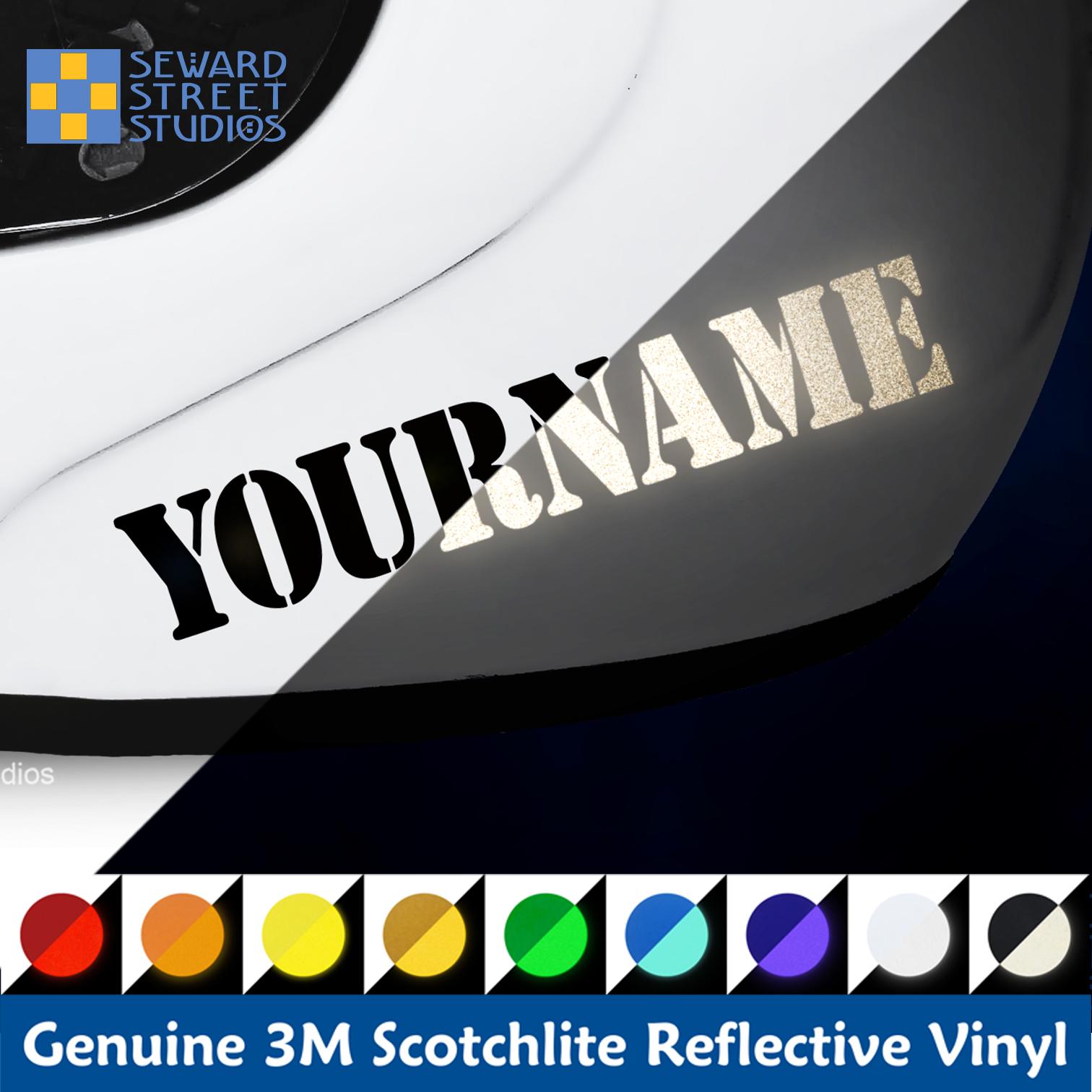 Single Reflective Custom Name Decal, Personalized Stencil Style Text Sticker, Motorcycle Helmet Word Transfer  / #1341R-SZ