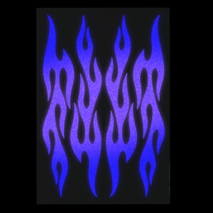 Set of 4 Purple Flames Reflective Decals, Retro Flame Bike Helmet Stickers Sheet, Hotrod Fire Motorcycle Reflector Transfers / #876R-Purple