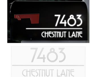 Reflective Mailbox Address Decal, Personalized Street Name Sticker, Custom House Numbers, New Home Gift / 4" h x 10" w - #1274R