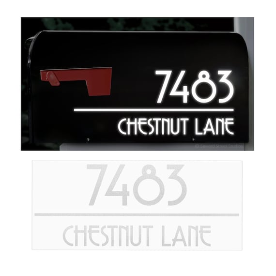 Reflective Mailbox Address Decal, Personalized Street Name Sticker, Custom House Numbers, New Home Gift / 4" h x 10" w - #1274R