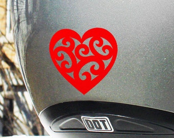 Tribal Heart Reflective Decal, Scroll Heart Safety Reflector Sticker, Vintage Heart Motorcycle Helmet Transfer / 1.75"h x 2"w - #709R