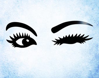 Winking Eyes Decal, Eye Lashes Wink Car Window Sticker, Woman Eyelashes Laptop Tablet Decal, Eyes Helmet Transfer / 2"h x 6"w - #1189