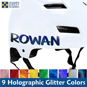 Single Personalized Name Glitter Decal, Custom Name Helmet Sticker, Your Name Bike Helmet Transfer / 1"h x 4.75"w - #790G-Single