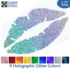 Glitter Lips Decal, Holographic Glitter Kiss, Smack Tablet Sticker, xoxo Phone Decal, Lipstick Tumbler Transfer / 1.50"h x 2.75"w - #992G