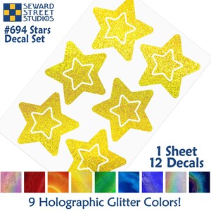 Glitter Stars Decal Set, Stars Motorcycle Helmet Stickers Kit, Star Bike Frame Vinyl Transfers, Space Car Window Decals / #694G